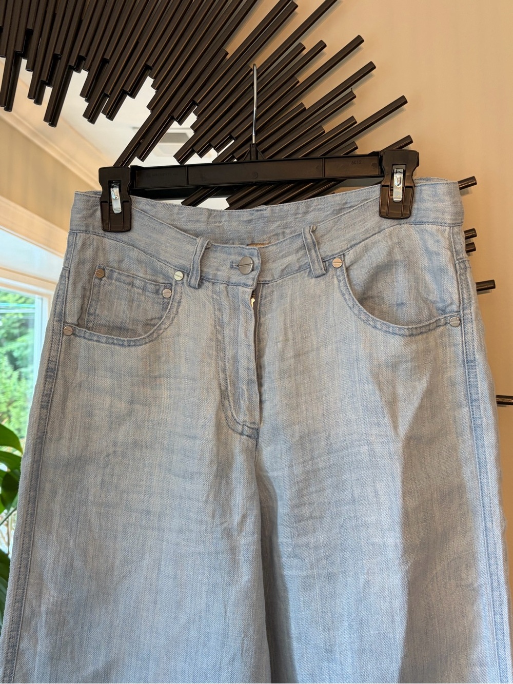 Magaschoni Light Blue 100%  Hemp Wide-Leg  Pilazzo Pants - Picture 5 of 11
